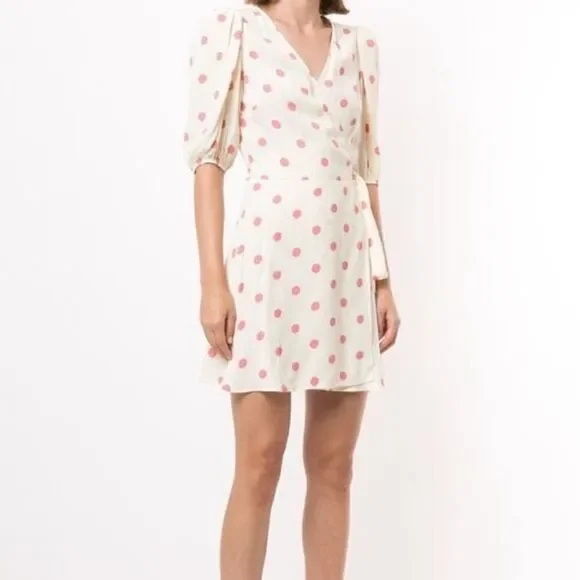 NWOT Reformation Olince White Polka Dot Wrap Dress Large - Picture 6 of 9